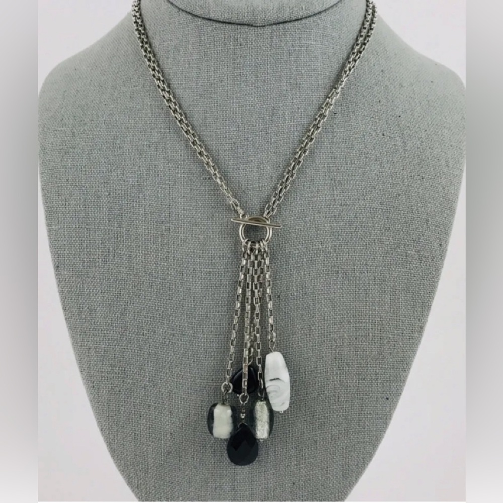 Lia Sophia Dangle Lariat Myth Necklace Retired 16.5" Glass Art Bead